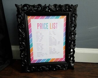 Fashion Consultant EDITABLE Price List .read description. Retailer List Pricing Sign PRINTABLE Digital Download MAP .docx