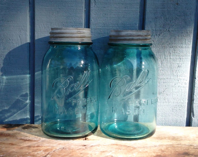 Vintage Blue Ball Jars - Blue Mason Jars - Zinc Lids - 1910 - 1923