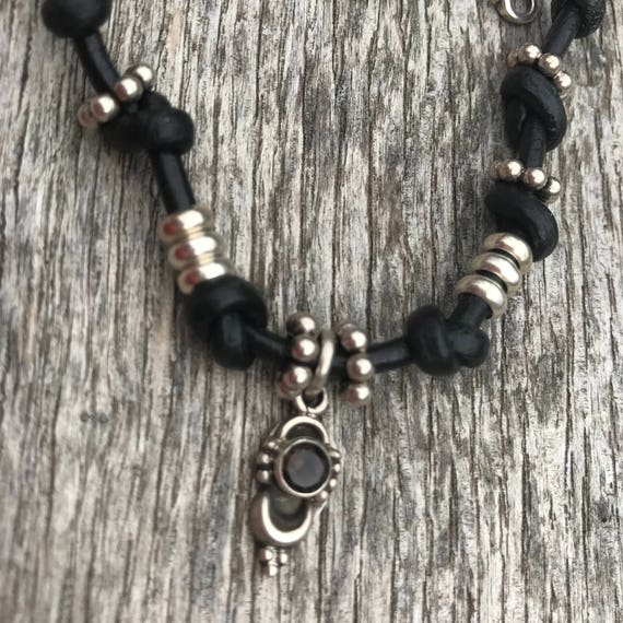 Leather Boho Sterling Silver Pendant Necklace,