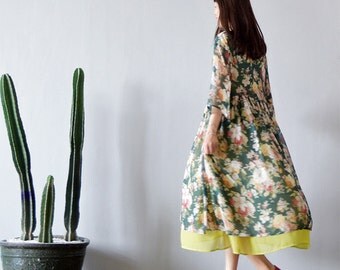 Retro Mori Girl Cotton Silk Cheongsam Flower Dress Pull Femme Women Clothing Robe Hiver Longue Ropa Mujer Saida De Praia Tunique