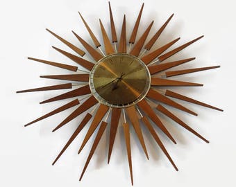 Mid Century Seth Thomas Starflower Sunburst Wall Clock Starburst Atomic