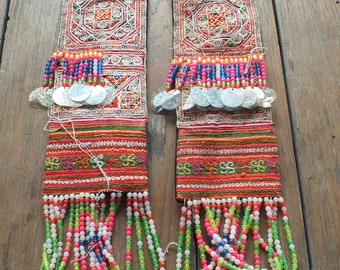 Vintage Hmong Fabric, handmade tapestry textiles, hill tribal fabric