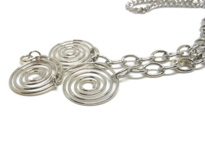 FREE SHIPPING Silver swirl necklace, silver tone swirls, wire wrapped links, silver link chain, industrial chic