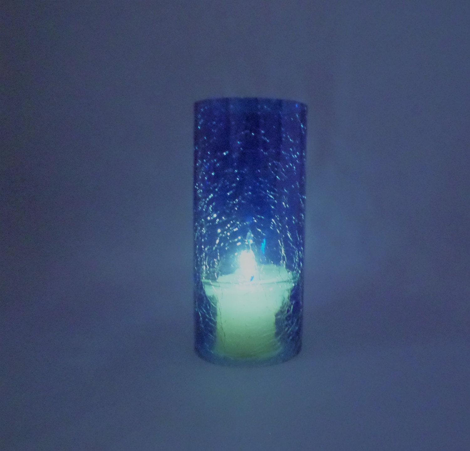 Blenko Cobalt Blue Crackle Glass Hurricane Candle Globe