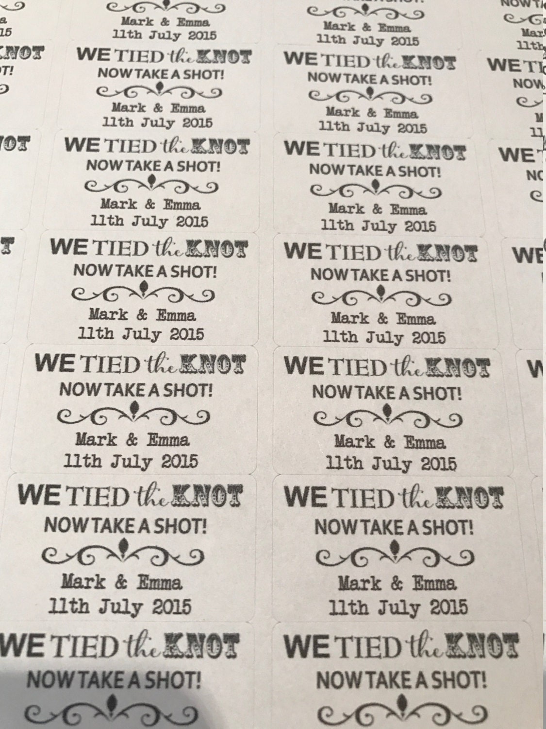 65 x Personalised custom miniature bottle shot glass labels.
