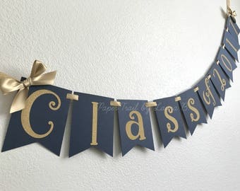 Class of 2017 Graduation Banner in Navy Blue and Gold. Graduation Party Decorations. Customize your Colors!