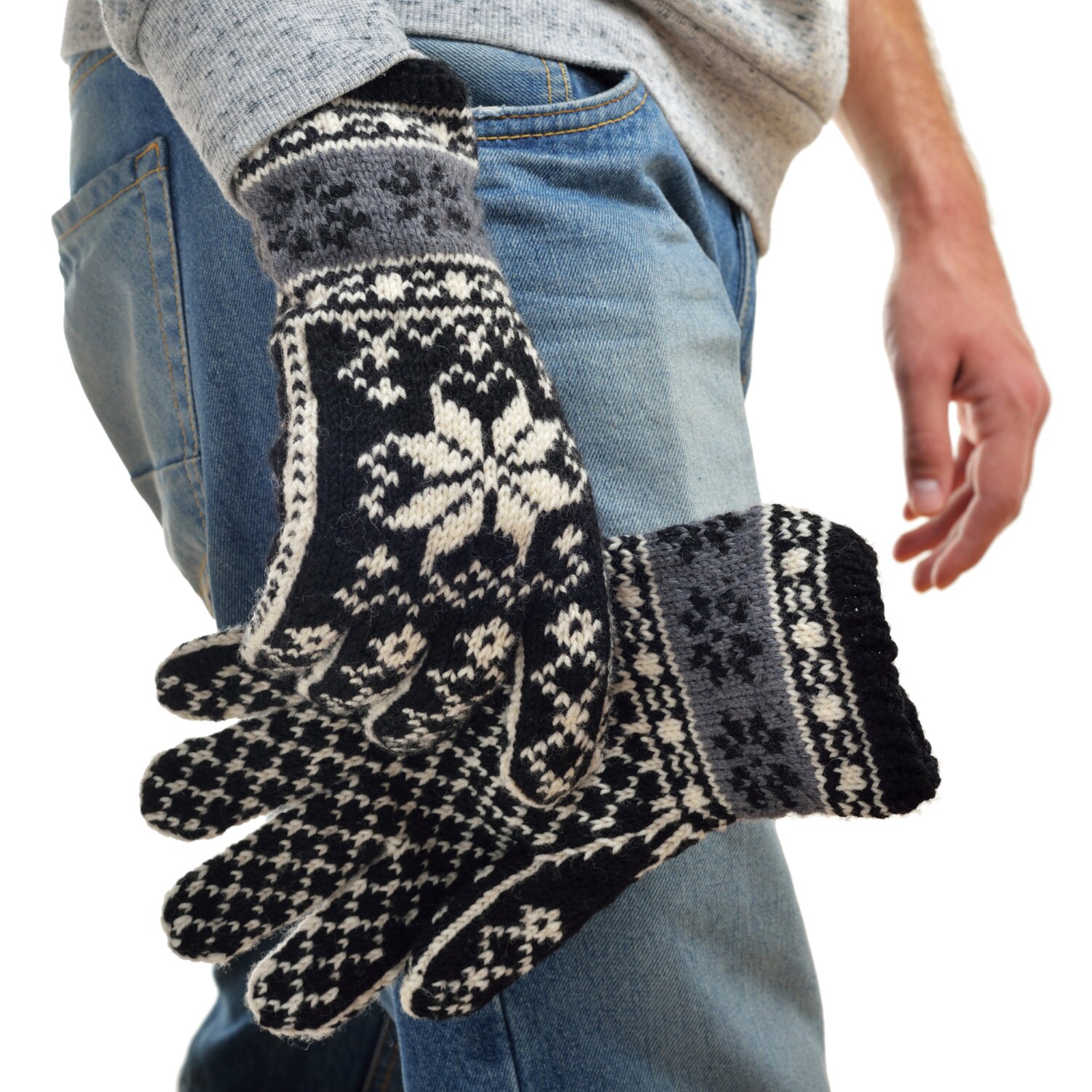 Gloves From Warm Merino Wool Norwegian Selbu Design Handmade