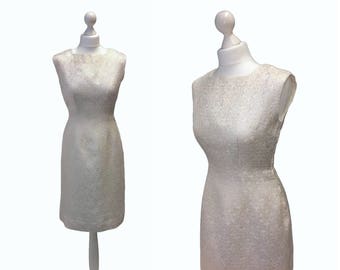 1950's Dress - 50's Vintage Dress - Metal Zipper Dress - Ivory And Gold Brocade Dress