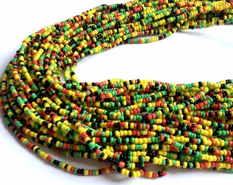 Red, Yellow, Green & Black Handmade African Waist Bead (Thin) *per one strand*