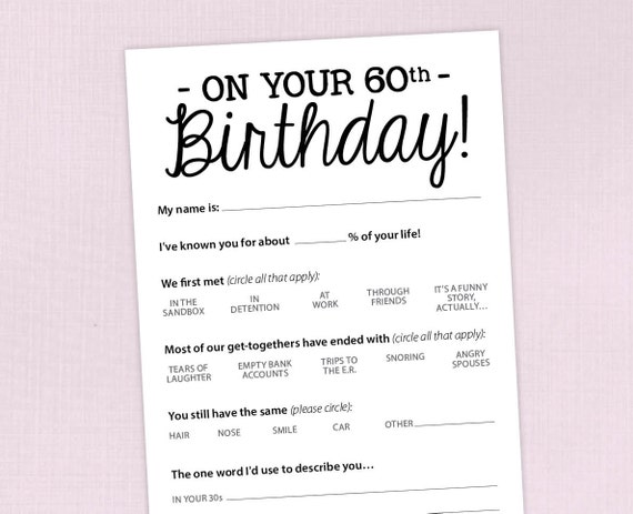 70th cards birthday printable Game Funny Party Birthday PDF 60th Printable Card Milestone