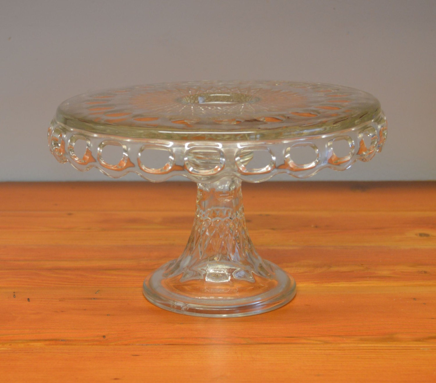 Vintage McKee Plymouth Thumbprint glass cake stand
