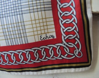 Vintage 1970s Echo silk scarf plaid 23 x 23 inches