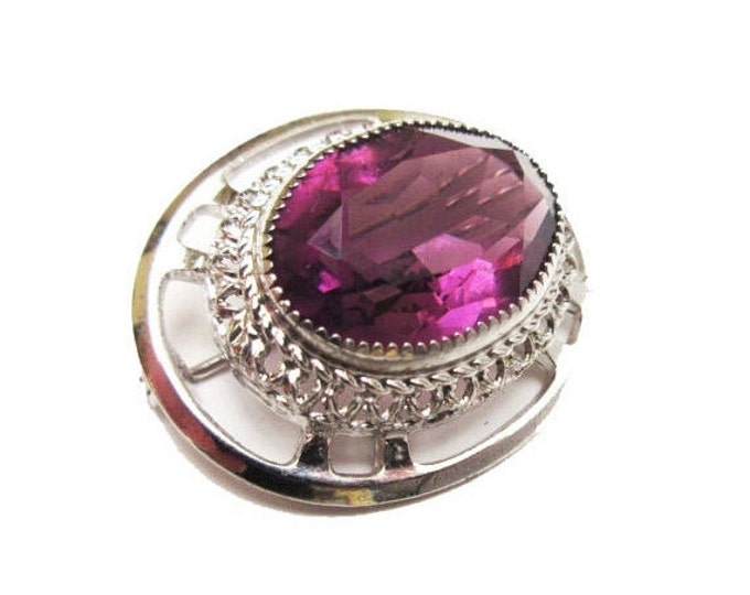 Sterling Brooch - Amethyst Purple Glass - Danecraft signed -