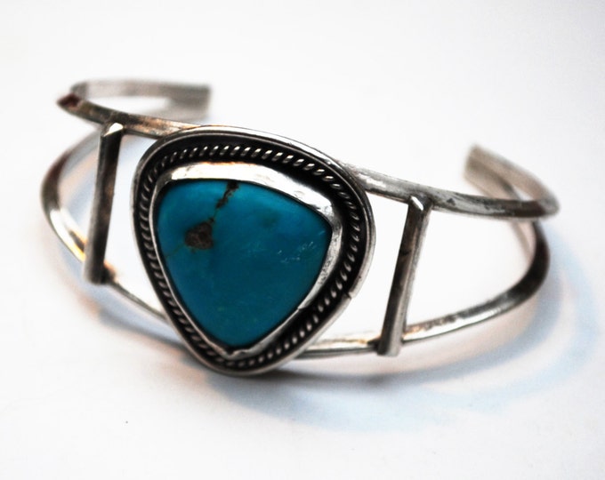 Turquoise Cuff Bracelet - Sterling Silver - Southwestern -Native American - Old Pawn