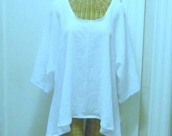 Beachcomber Blouse Cotton Gauze Medium, Large, 1x, 2x, 3x, 4x White or Black Half Sleeves