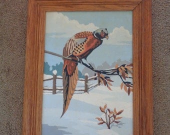 Vintage Paint by Number Painting of Pheasant on a Branch