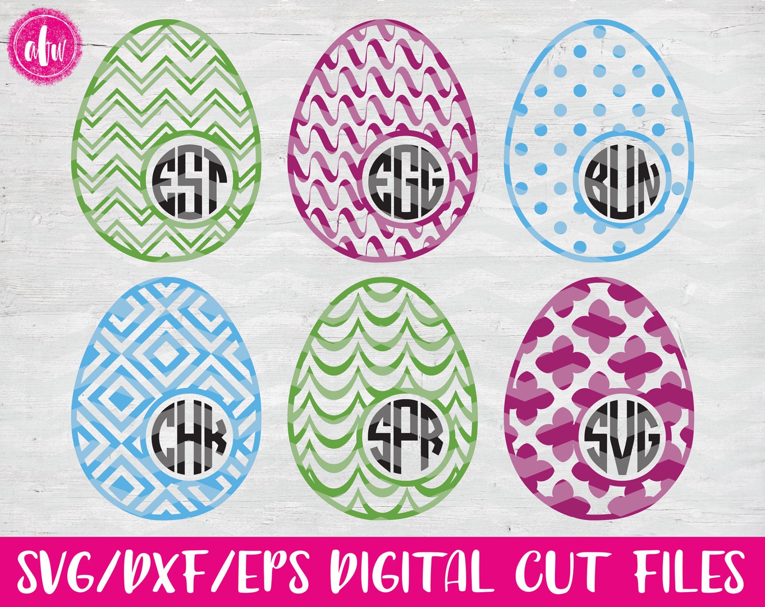 Download Patterned Monogram Easter Eggs Set 2 SVG DXF EPS Cut