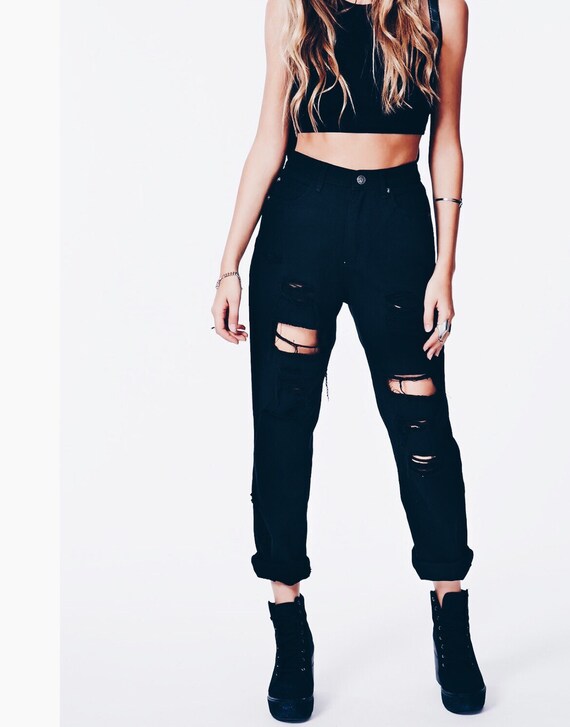 distressed black mom jeans