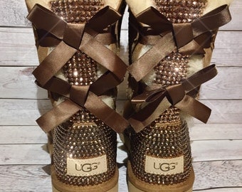 Bling UGG boots - crystal UGG boots - bling snow boots - womans ugg boots - custom UGG boots- bling Chestnut ugg boots- bling uggs with bows