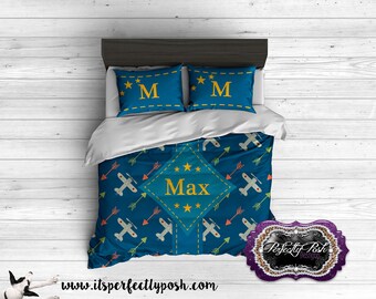 Vintage Airplane Theme Bedding Custom Design and Personalized Comforter or Duvet with Monogram