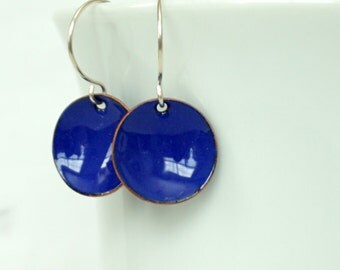 Cobalt Blue Enamel Earrings - Ultramarine Blue - Enamel Jewelry