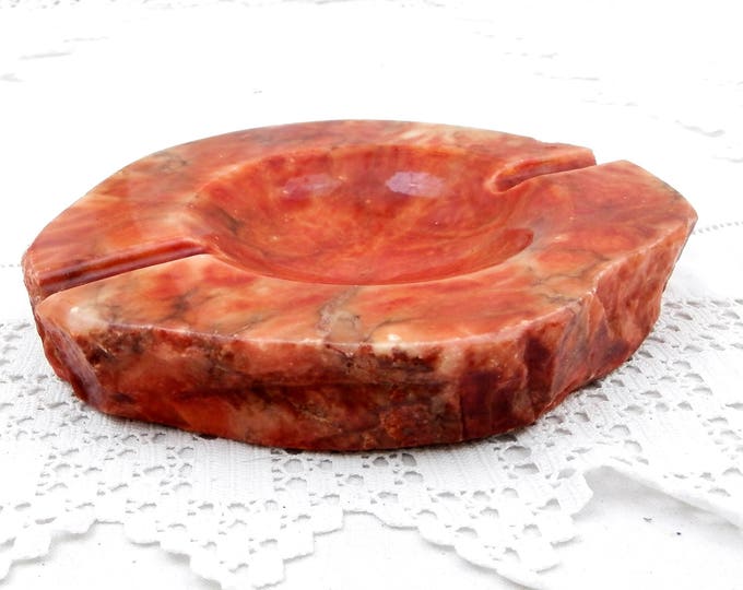 Large Vintage Italian Carved Red Veined Alabaster Stone Ashtray, Mid Century Man Cave Decor, Tobacciana, Smoking, Ash Tray Collection, Retro
