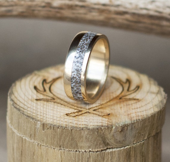 14K Yellow Gold & Elk Antler Wedding Band Staghead Designs