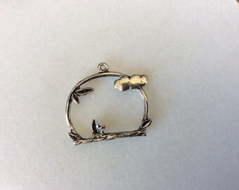 Antique silver tone bird stand charm pendants