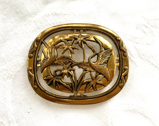 Art Nouveau Heron Brooch, Vintage Bird Pin, Shorebird, Tropical Jewelry