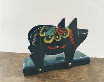 Vintage Dala pig Napkin Holder Nils Olsson Dala pig Swedish kitchen decor Blue handpainted napkin holder