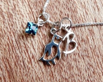 Sterling silver mothers necklace, penguin necklace, bird jewelry, personalized nature jewelry, aquatic necklace