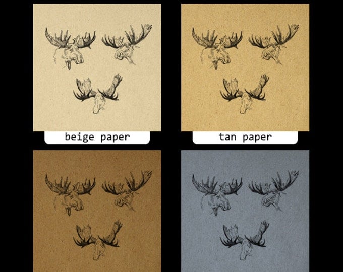 Digital Printable Moose Antlers Image Set Collage Sheet Download Illustration Graphic Artwork Antique Clip Art HQ 300dpi No.1217