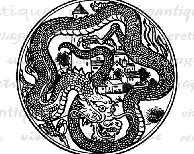 Printable Image Oriental Dragon Download Asian Graphic Digital Illustration T-Shirts Jpg Png Eps HQ 300dpi No.2962