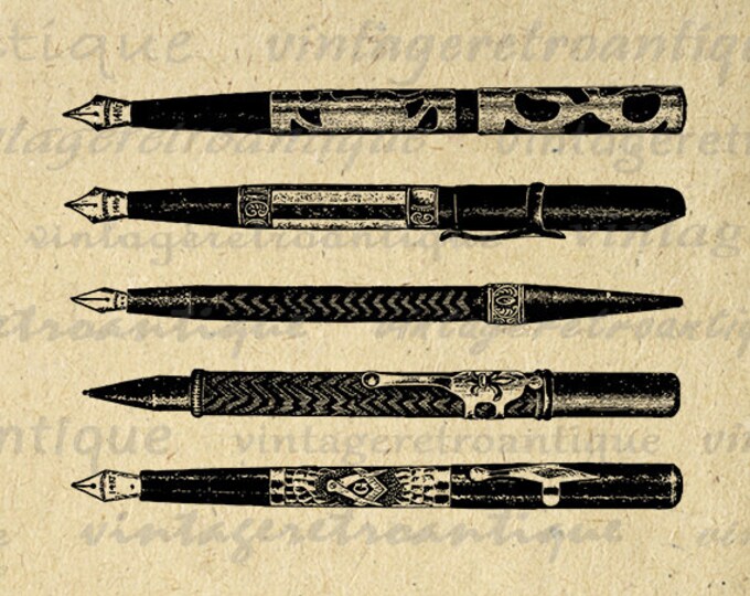 Collection of Pens Image Graphic Digital Illustration Download Collage Sheet Printable Antique Clip Art Jpg Png Eps HQ 300dpi No.1373