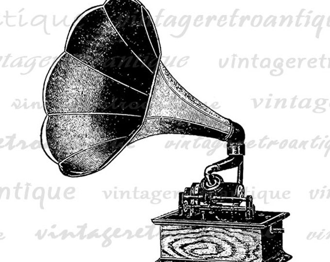 Digital Graphic Phonograph Printable Talking Machine Image Download Vintage Clip Art Jpg Png Eps HQ 300dpi No.1538