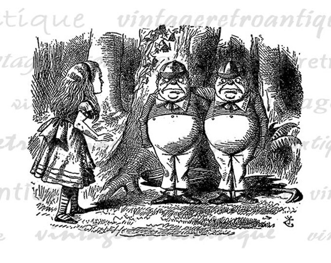 Tweedledee and Tweedledum Printable Digital Graphic Alice in Wonderland Image Download Vintage Clip Art Jpg Png Eps HQ 300dpi No.230