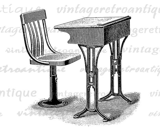 Digital Antique Desk and Chair Graphic Printable Image Download Artwork Vintage Clip Art Jpg Png Eps HQ 300dpi No.2952