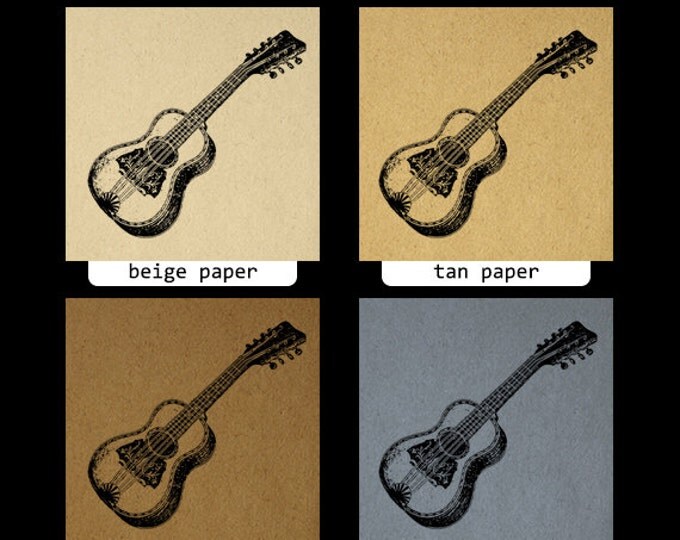 Little Acoustic Guitar Digital Printable Download Illustration Image Graphic Vintage Clip Art Jpg Png Eps HQ 300dpi No.1208