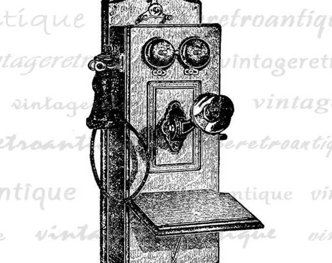 Antique Telephone Digital Printable Image Old Phone Graphic Illustration Download Jpg Png Eps HQ 300dpi No.1551