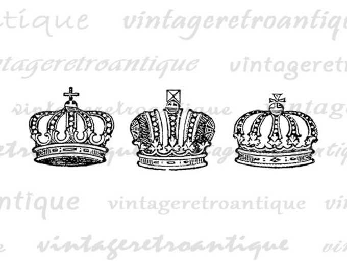 Crown Set Printable Digital Download Collage Sheet Graphic Royal Image Vintage Clip Art Jpg Png Eps HQ 300dpi No.623