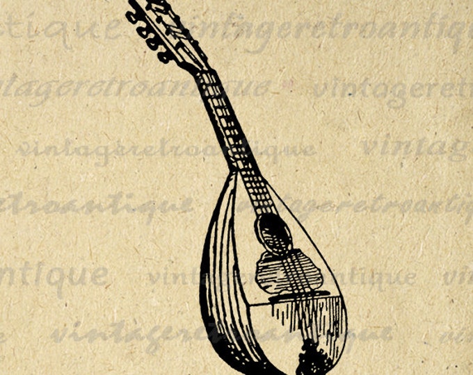 Digital Image Mandolin Graphic Antique Music Printable Download Illustration Vintage Clip Art for Transfers Printing etc HQ 300dpi No.3688