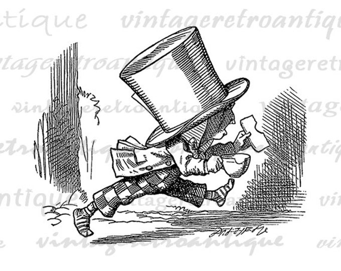 Printable Mad Hatter Departs Alice in Wonderland Digital Graphic Download Image Antique Clip Art Jpg Png Eps HQ 300dpi No.048