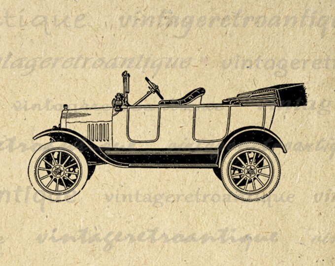 Digital Printable Antique Touring Automobile Car Graphic Illustration Download Image Artwork Vintage Clip Art HQ 300dpi No.3433