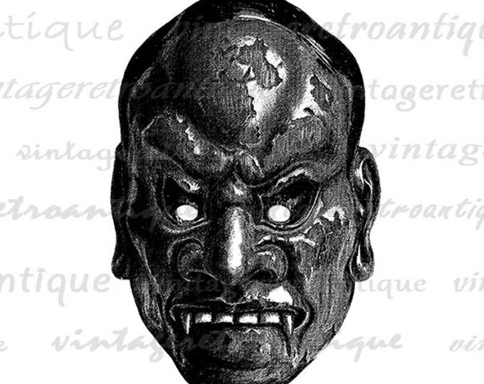 Printable Image Japanese Mask Graphic Digital Illustration Download Vintage Clip Art Jpg Png Eps HQ 300dpi No.2235