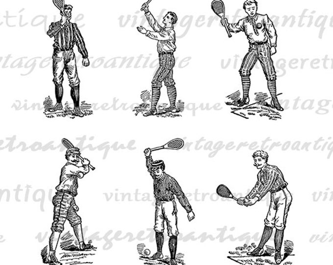 Digital Antique Tennis Player Collage Sheet Printable Download Tennis Image Graphic Jpg Png Eps HQ 300dpi No.4222