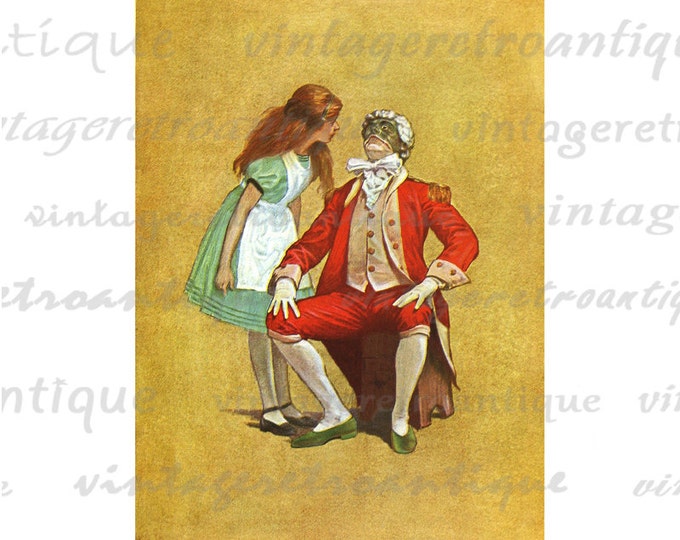 Digital Image Alice with Frog Footman Alice in Wonderland Printable Download Graphic Antique Clip Art HQ 300dpi No.2493