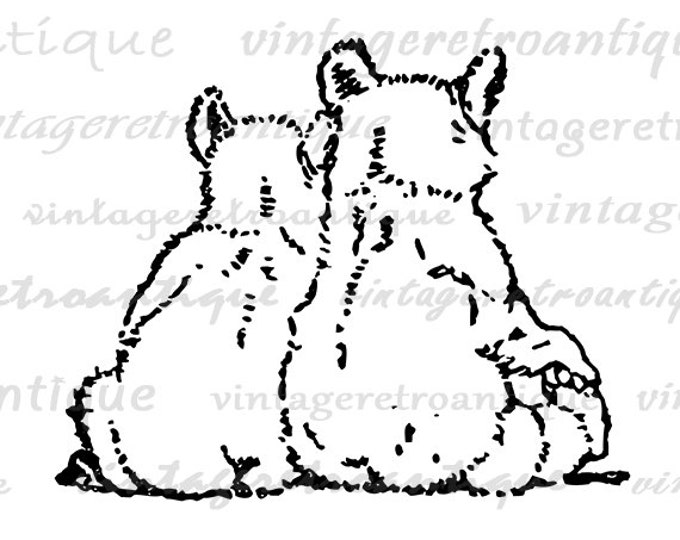 Printable Bears Digital Image Two Bears Art Pair Couple Family Download Bear Graphic Vintage Clip Art for Transfers etc HQ 300dpi No.4630