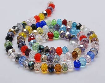 100 faceted glass Rondelles, multicolor, 6 x 4 mm