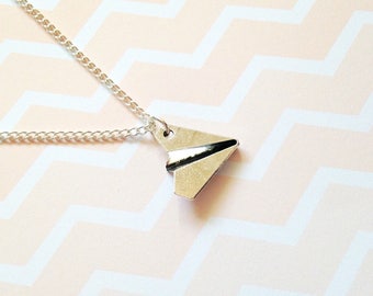 Paper Plane Necklace, Origami Necklace, paper plane jewellery jewelry, travel necklace, travel jewelry,travel gift airplane necklace pendant