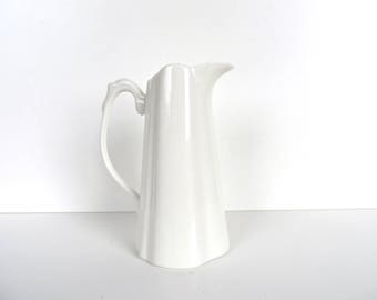 Vintage White Porcelain Pitcher, I. Godinger Tapered Pitcher From England, Country Cottage Ivory Pitcher, Delicate Cottage Chic Pitcher Vase